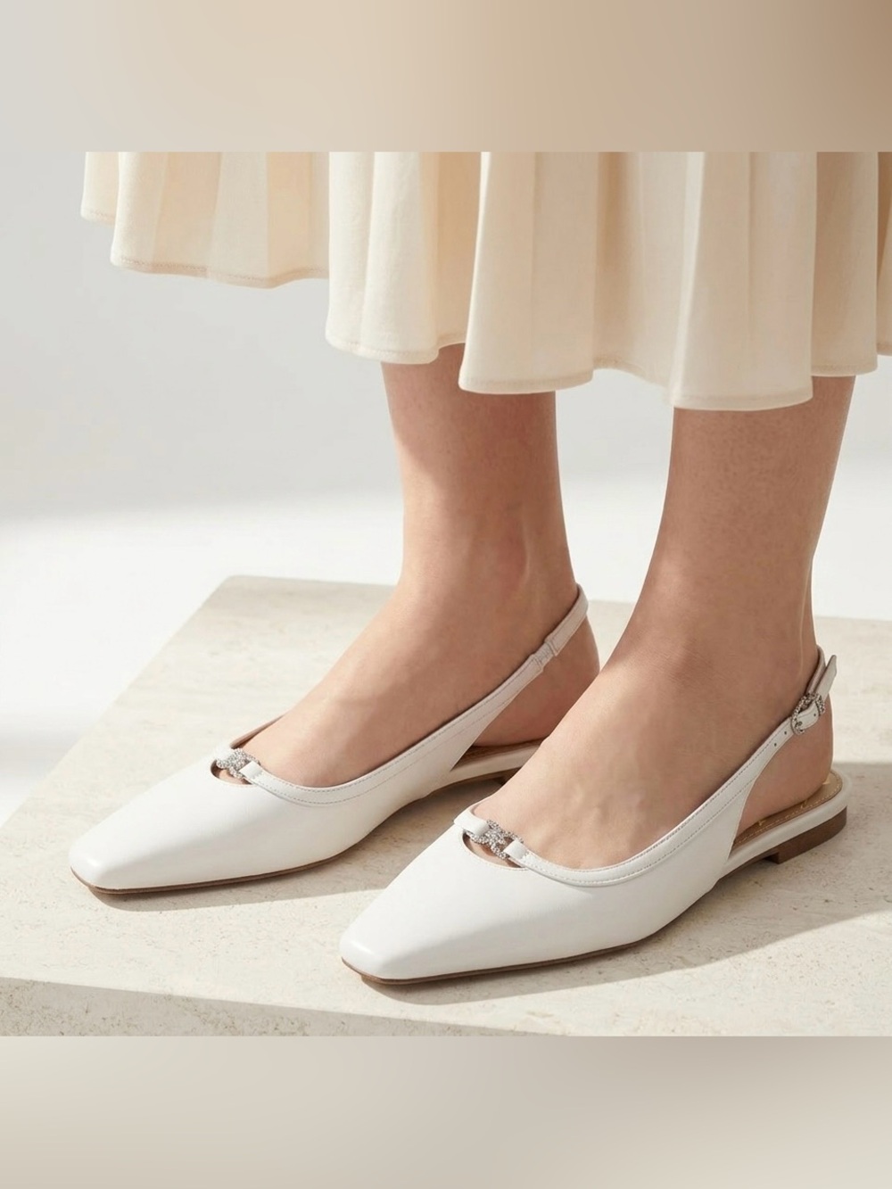 Sam Edelman Cleo Slingback Flat White Pointed Toe Minimal Chic Size 8M